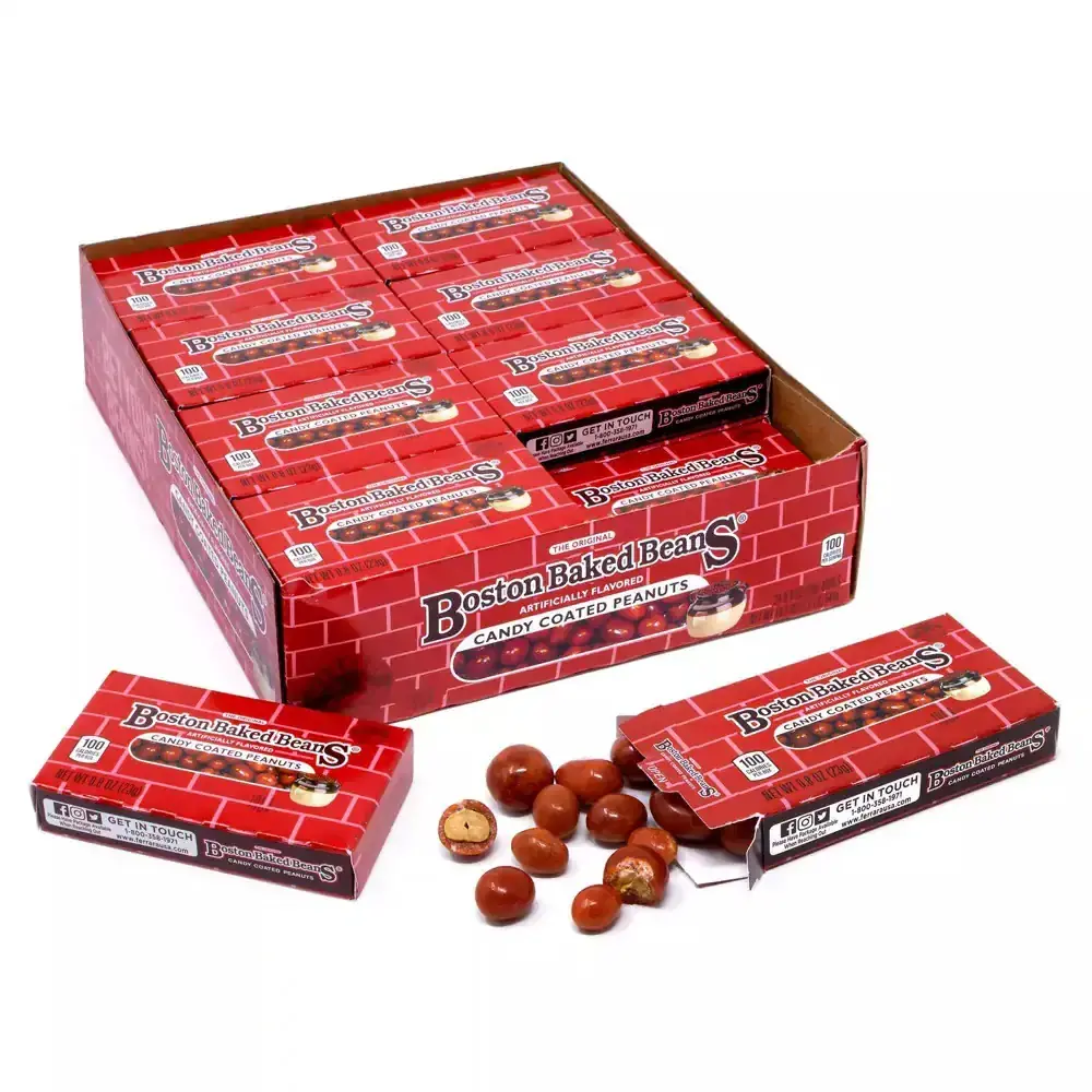 Boston Baked Beans Candies Pack - 24 Boxes of 0.8 oz Coated Peanuts, Classic Original Candy Flavors, 1924-Founded Snacking Snack