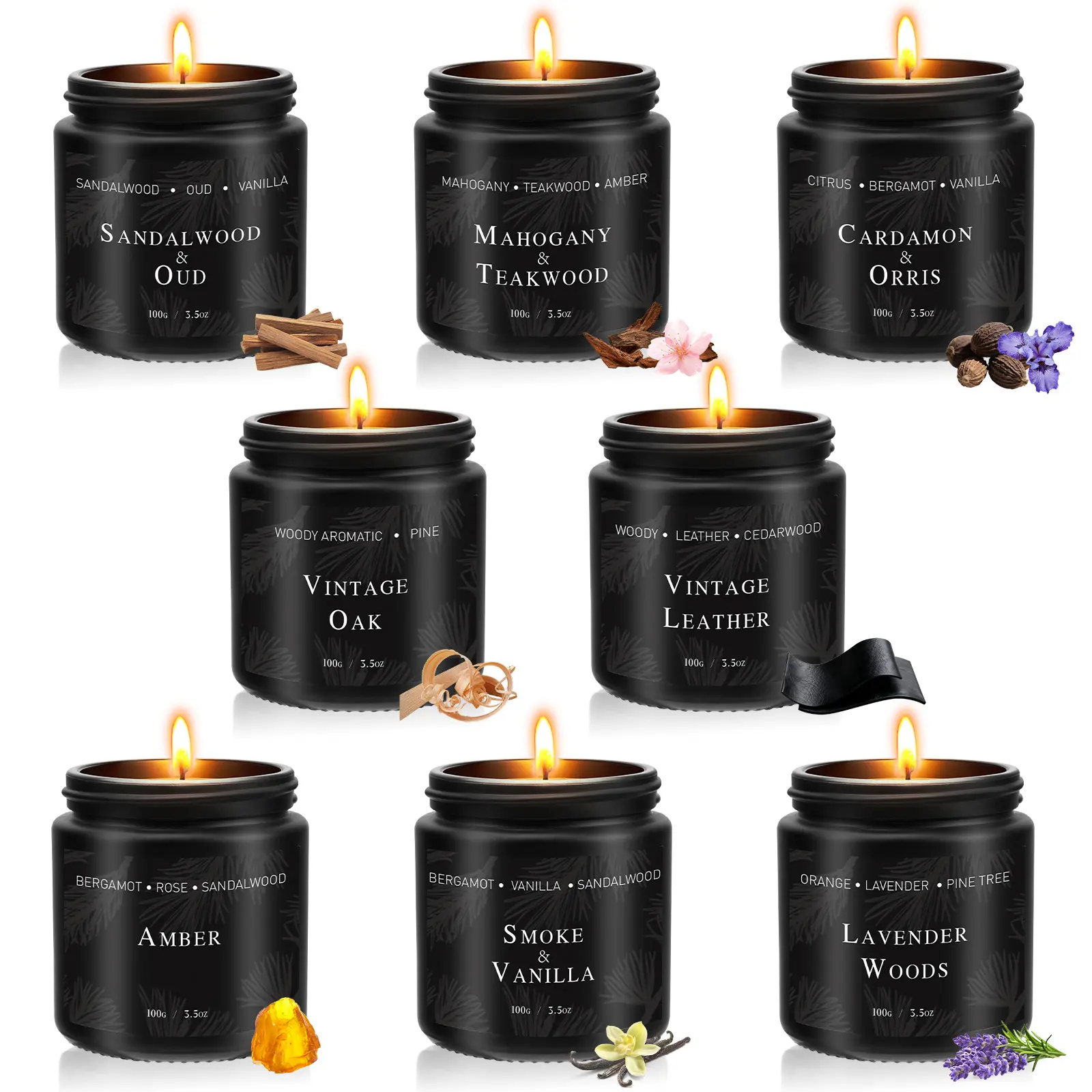8 Pack Woody Scented Candles Gift Set, 3.5 oz Soy Wax Aromatherapy Candles in Black Jars, Candle Gift Box for Men, Women, Home Decor, Relaxation & Holiday Gifts Father's Day Gift