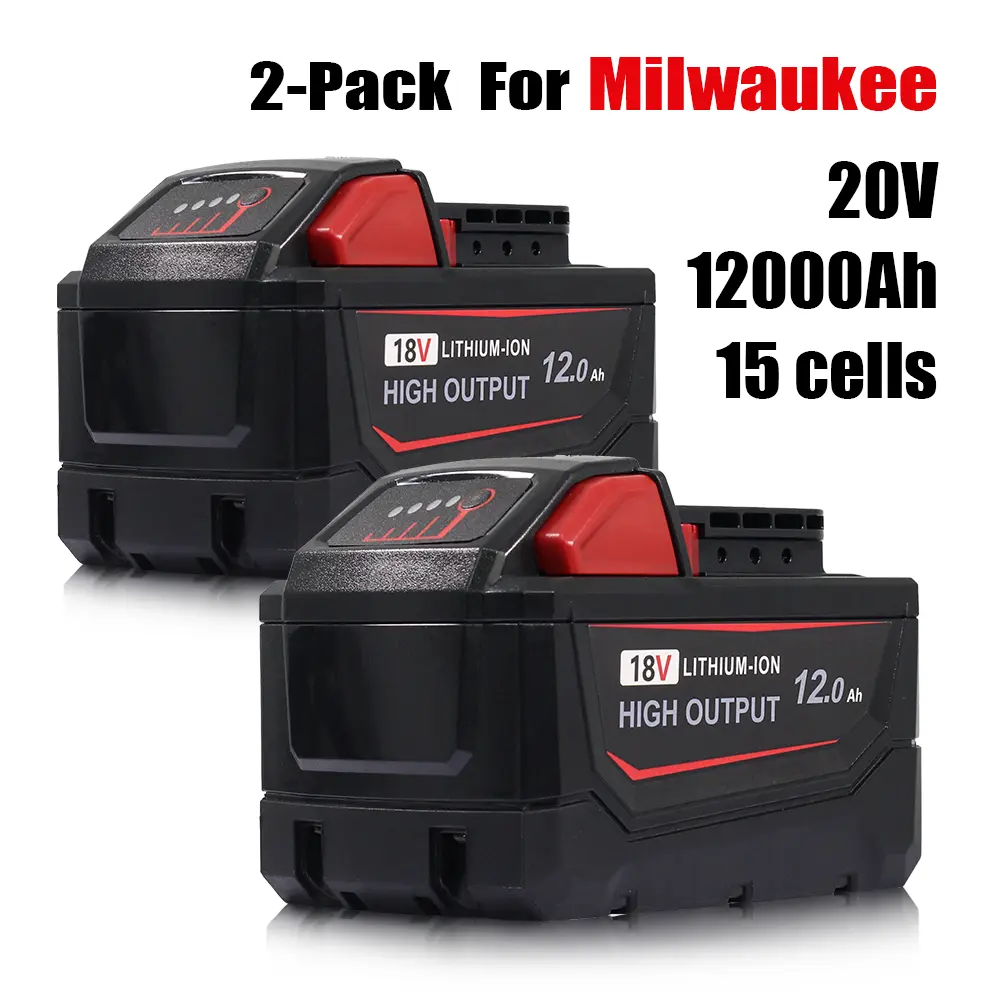2-Pack 18V 12.0Ah Lithium Ion Replacement Batteries for Milwaukee M18 Power Tools, Compatible with 48-11-1890 & 48-11-1850, Cordless Tool Battery