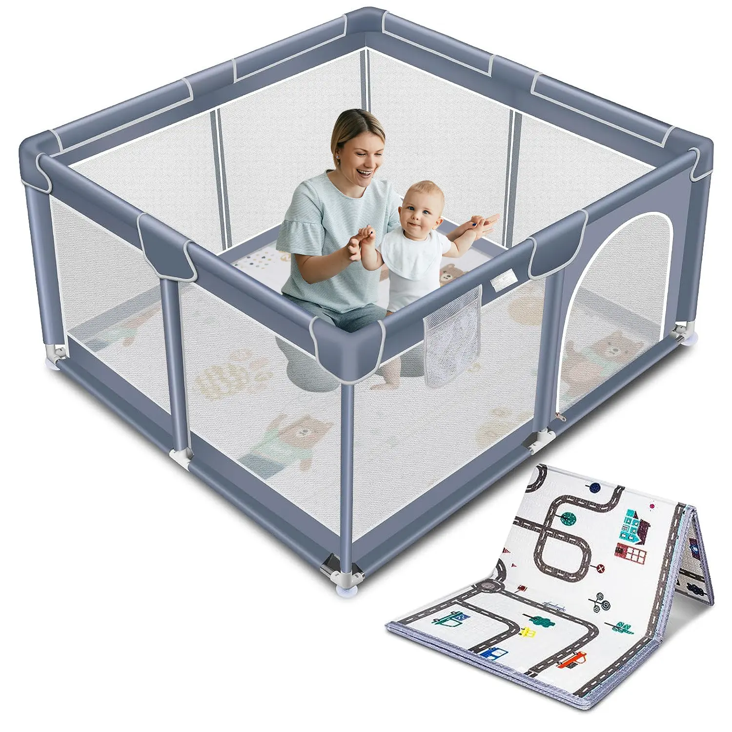 Baby Playpen with Anti-Slip Mat for Indoor&Outdoor Playard Kids Activity Center with Gate, Portable Fence Area for Babies and Toddlers playpen