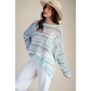 Stripe Open Knit Crochet Sweater