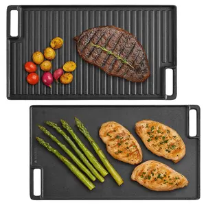 Reversible Cast Iron Grill/Griddle Pre-Seasoned Cooking Use on Stove, Grill, or Campfire pan Heavy-Duty, Home Korean BBQ Multi-Function Cooking skillet comal para tortillas TiktokShopBlackFriday Barbecue Utensils mexican kitchen cookware small frying