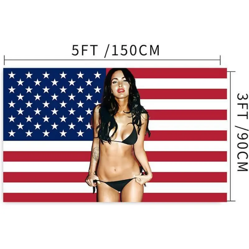 Megan Fox Fan-Style Personalized 3'x5' Durable Synthetic American Flag, Home Decor Tapestry for Men's Room Display, Outdoor-Everyday-Party Use, Summerwins Home Supply