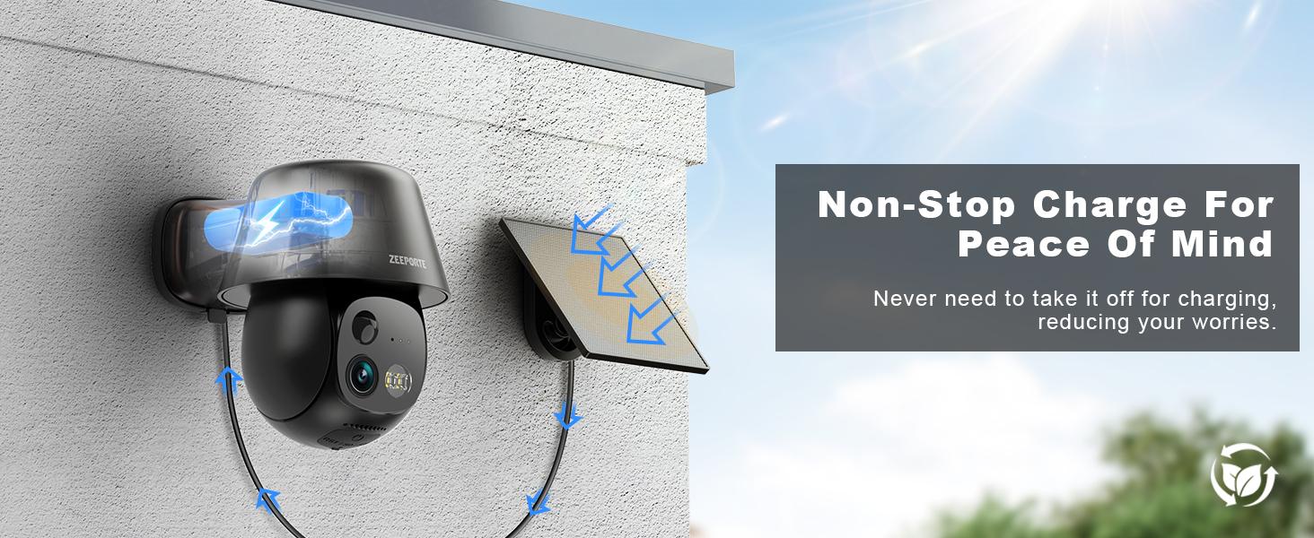 ZEEPORTE 2K WIFI Security Cameras Wireless Outdoor-360° PTZ Cameras for Home Security with Solar Panel/Battery Powered, Night Vision, Two-Way Audio, PIR Sensor ZEEPORTE 2K WIFI Security Cameras Wireless Outdoor-360° PTZ Cameras for Home Security with Solar Panel/Battery Powered, Night Vision, Two-Way Audio, PIR Sensor