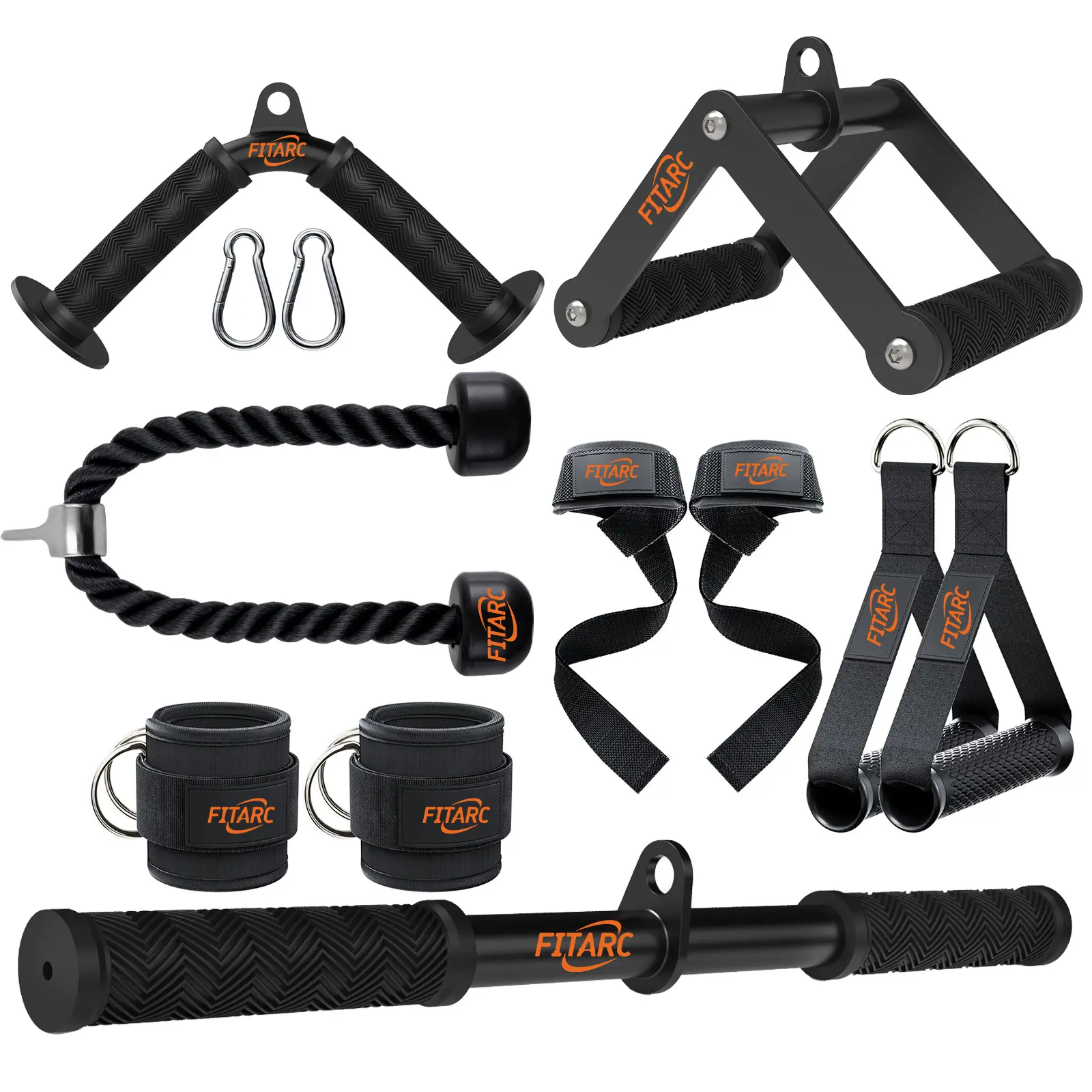 7 pcs Cable Machine Attachments Set, Fitness Strength Training, Pulls, Rows