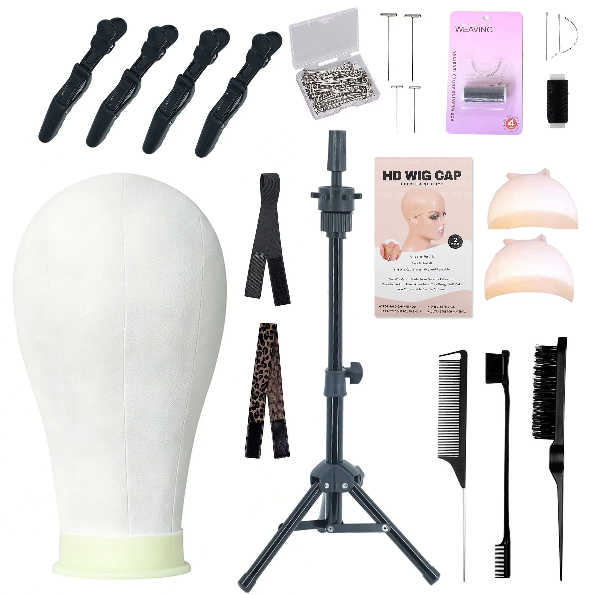 22-Inch Canvas Wig Head with Stand, Mannequin Head for Wigs, Tripod Table Stand for Displaying Wig Creations, Ideal for Styling & Display, HD Wig Cap, Wig Accessories