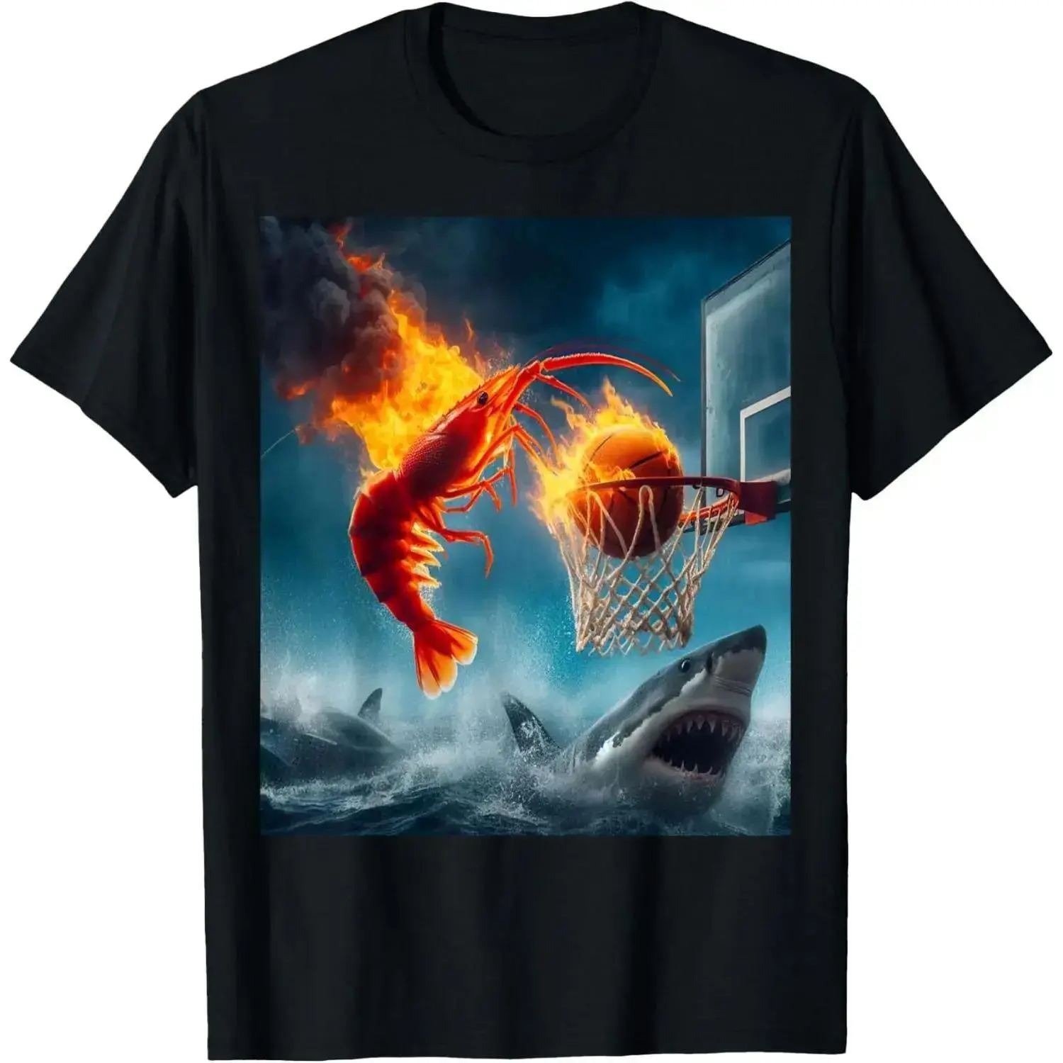 Premium Cotton T-shirt men gifts Casual shortsleeve tops Shrimp Dunking on Shark Funny Fishing Meme T-Shirt casual crew neck cotton t-shirt Menswear Unisex