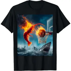 T-shirt men gifts Casual shortsleeve tops Shrimp Dunking on Shark Funny Fishing Meme T-Shirt casual crew neck cotton t-shirt Menswear Unisex