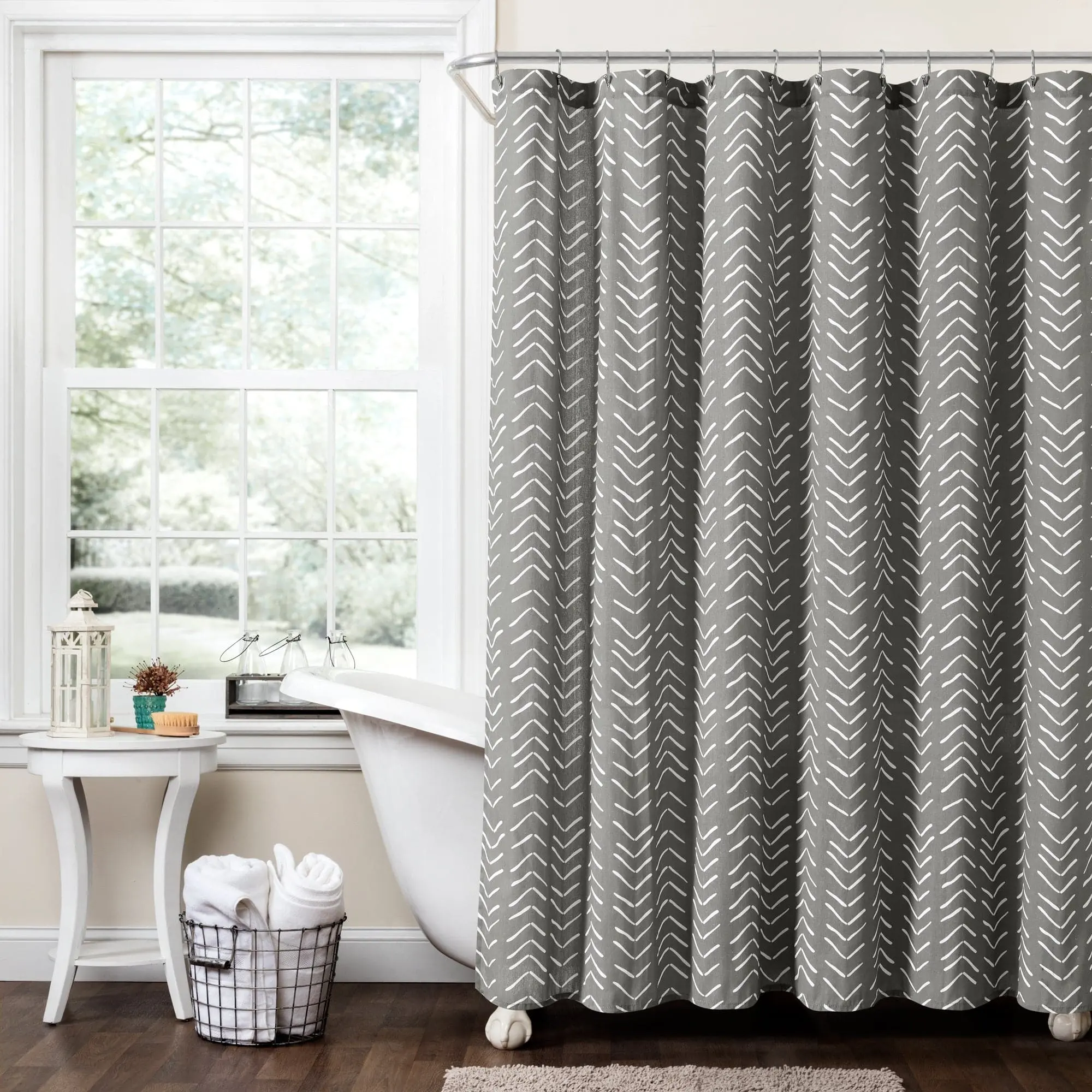 Lush Decor Hygge Modern Arrow Faux Linen Shower Curtain, Geometric Printed 72"x72" Soft Cotton Blend Bathroom Accessory with Easy Installation