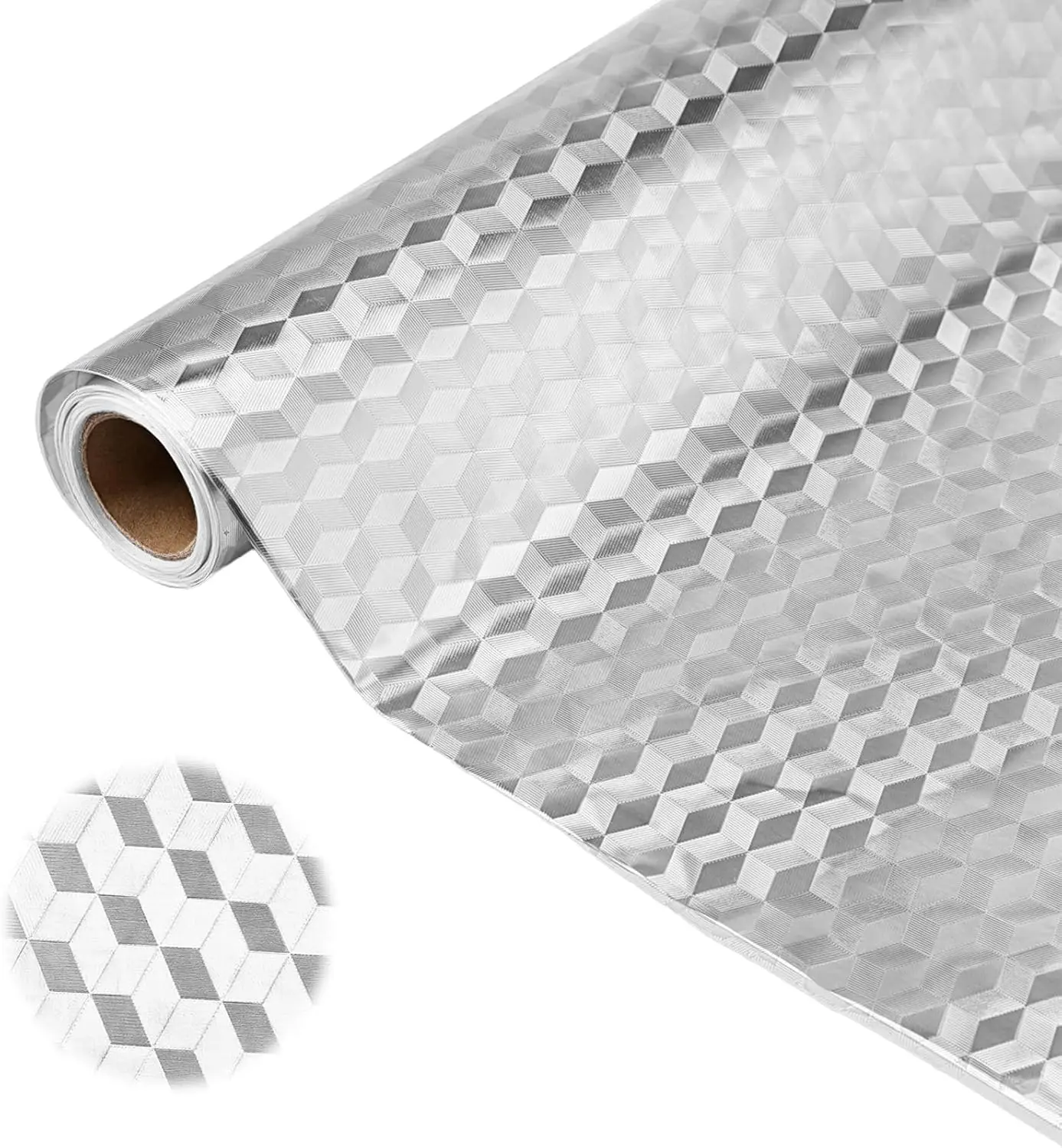 Kitchen wallpaper Waterproof Heat Resistant Sticker, Moisture Proof Peel and Stick Wallpaper, Self-Adhesive Aluminum Foil Backsplash Wallpaper Silver Grid Self-Adhesive Aluminum Foil Wallpaper for Cabinet Liner