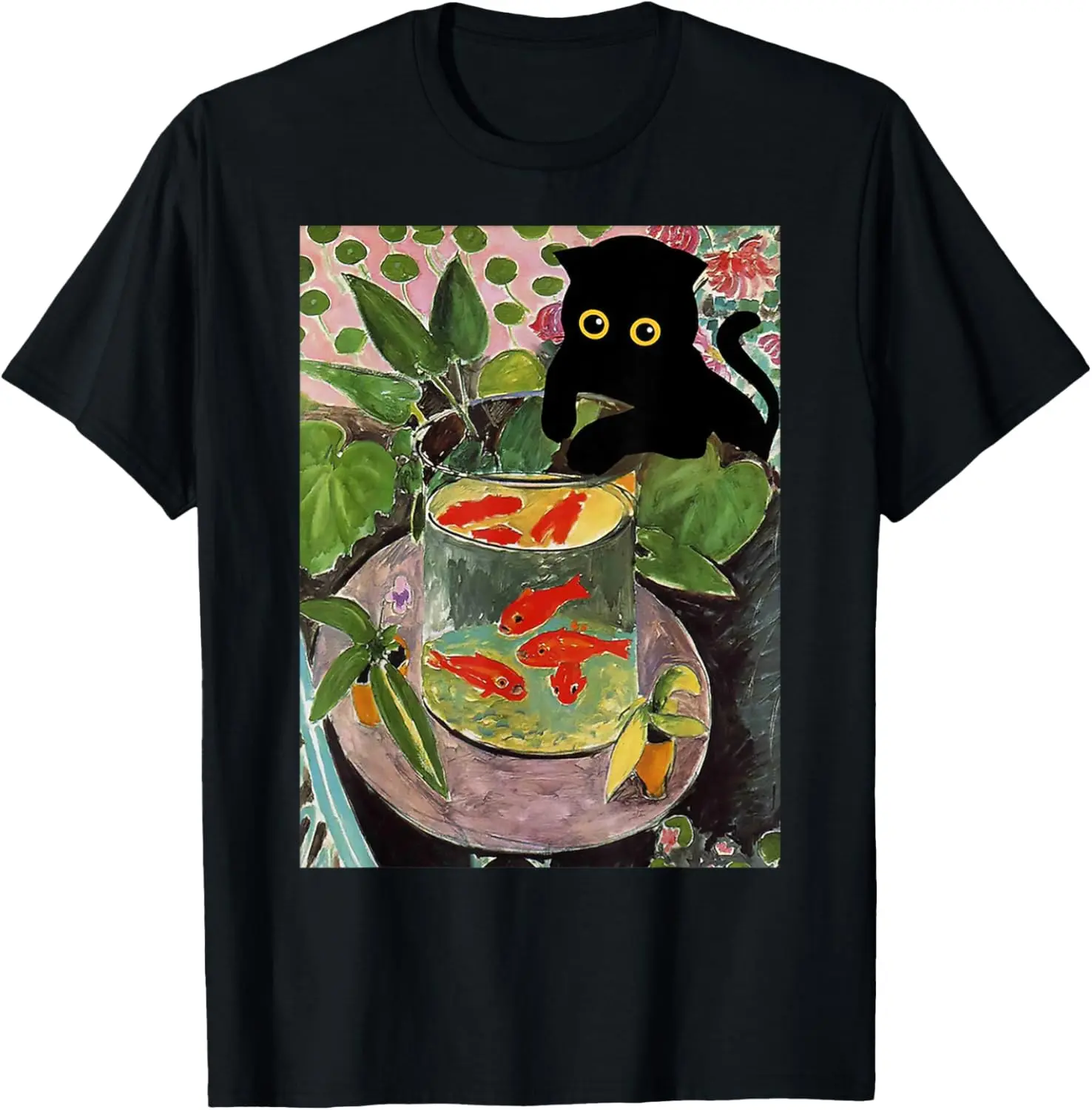100% Cotton Henri Matisse Goldfish and cat famous Artwork painting T-Shirt Graphic Oversized