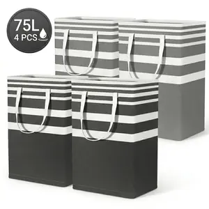 Collapsible Laundry Basket, 75L Large Foldable Freestanding Hamper with Extended Handles, Waterproof, Folds Flat for Easy Storage, for Bedroom Bathroom Dorm Room Apartment, Holds Clothes Towels & Toys - Gray/Black Practical Multifunctional travel