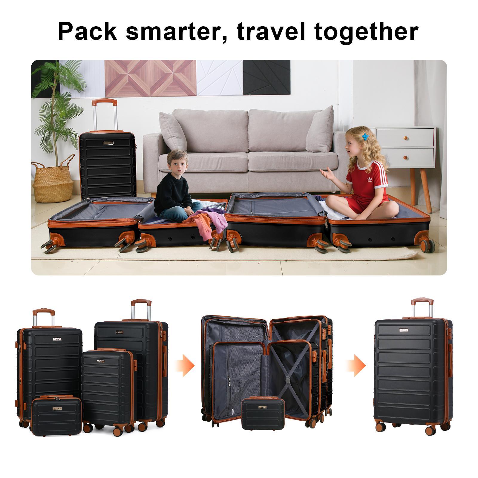 4PCS Luggage Sets, Expandable ABS Suitcase with TSA Lock, Double Spinner Wheels, 13/20/26/28in, Perfect for Family Travel & Moving