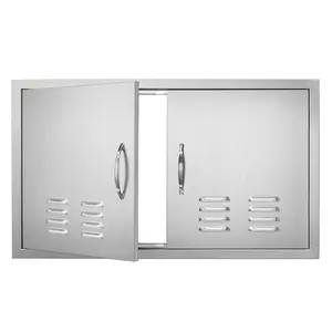 【FathersDayGift】VEVOR BBQ Access Door, 36W x 21H Inch Double Outdoor Kitchen Door, Stainless Steel Flush Mount Door, Wall Vertical Door with Handles and Vents, for BBQ Island, Grilling Station, Outside Cabinet