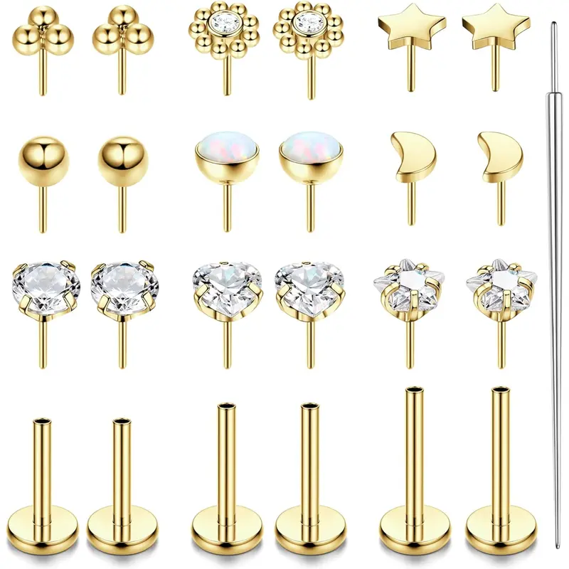 LOLIAS 20G 18G 16G Threadless Nose Studs Rings for Women Men 316L Surgical Steel Push in Flat Back Earrings CZ Lip Labret Nose Rings Studs Cartilage Helix Conch Medusa Nostril Tragus Piercing Jewelry 6mm 8mm 10mm Length