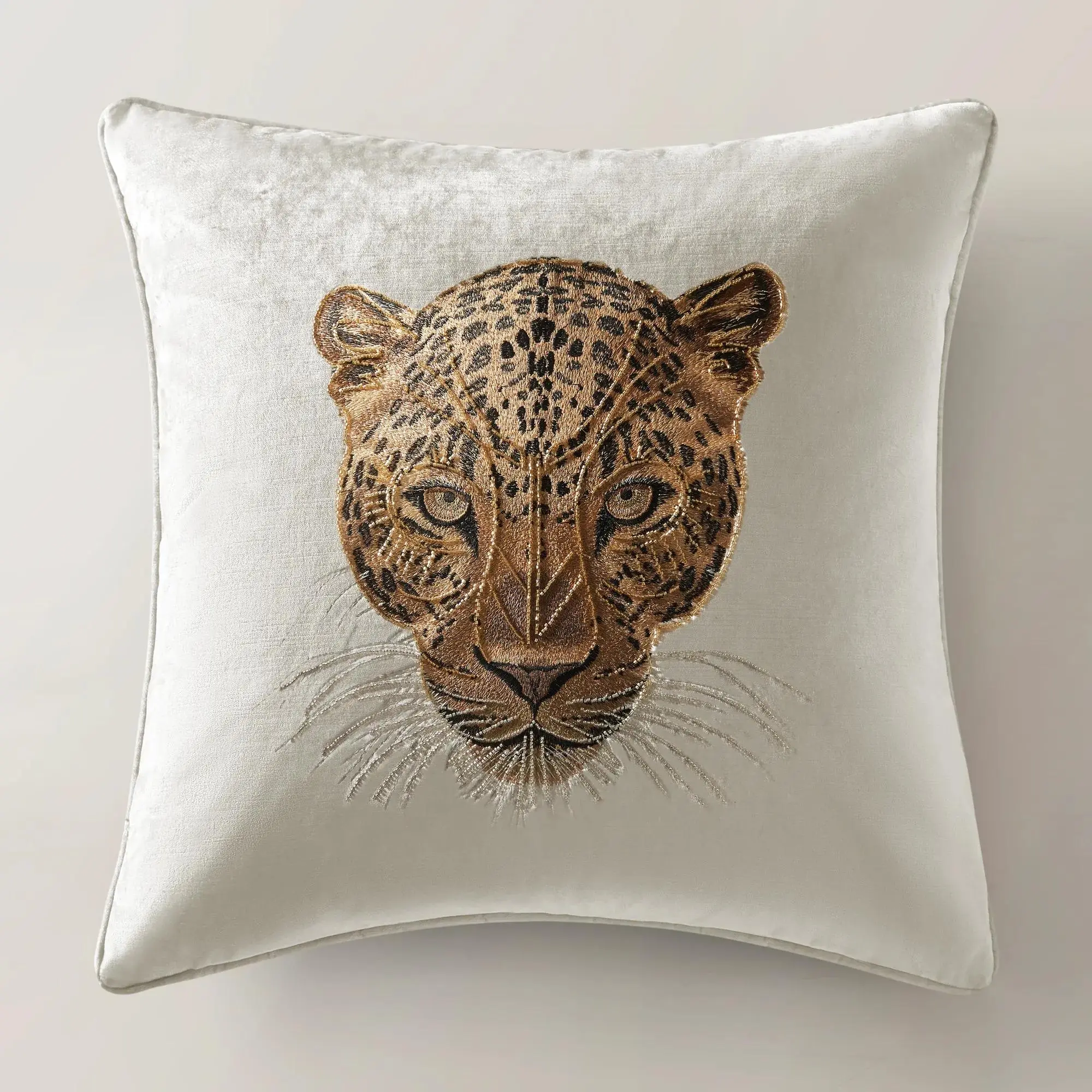 Z Gallerie Namir 22" Ivory/Black/Dusty Blue Embroidered Decorative Pillow - Home Decor Cushion, Leopard Accent Cushion for Bedding, Soft Furnishings, Decorative Cushion