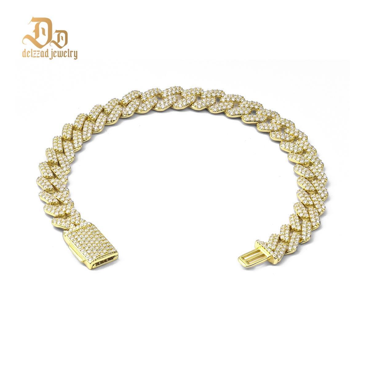 Delzzad (MSG.03) 14K Gold-Plated 8.5MM Iced Out Cuban Link Bracelet Necklace VVS D Color Synthetic Moissanite S925 Unisex Bling Hip Hop Cuban Chain Perfect for Any Occasion & Everyday Wear Birthday Anniversary Christmas Gifts