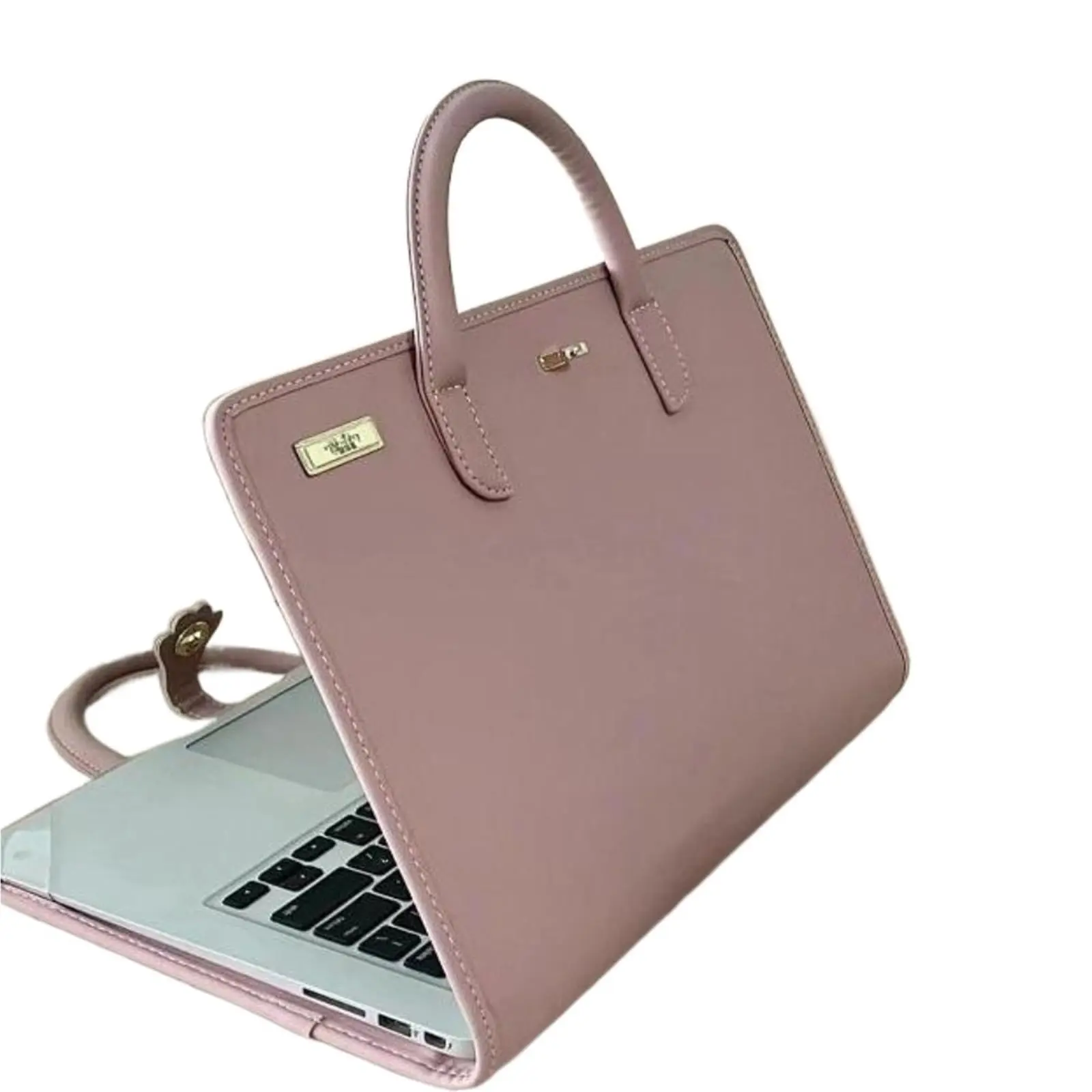 Handbag-Style PU Leather Laptop Sleeve Case for 14"-16" Notebooks, Feminine Aesthetic, Waterproof, Wear-Resistant, Shockproof, Padded Interior, Multi-Compartment Office Accessory with Ergonomic Handle