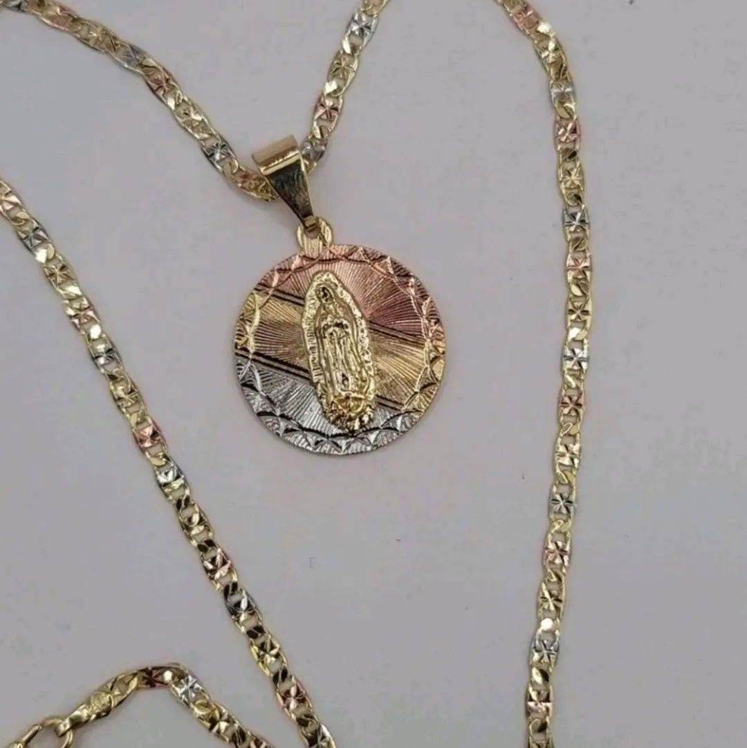 Virgin Mary 3-colors necklace GOLD PLATED cute style fancy design Virgen de Guadalupe hermosa cadena 3-colores