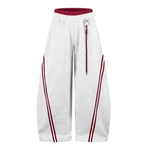 Sporty Y2K Baggy Sweatpants Unisex Contrast Stripe Charm Drawstring Wide-Leg Joggers Casual Heart Logo Streetwear Trousers 60% Cotton 40% Polyester
