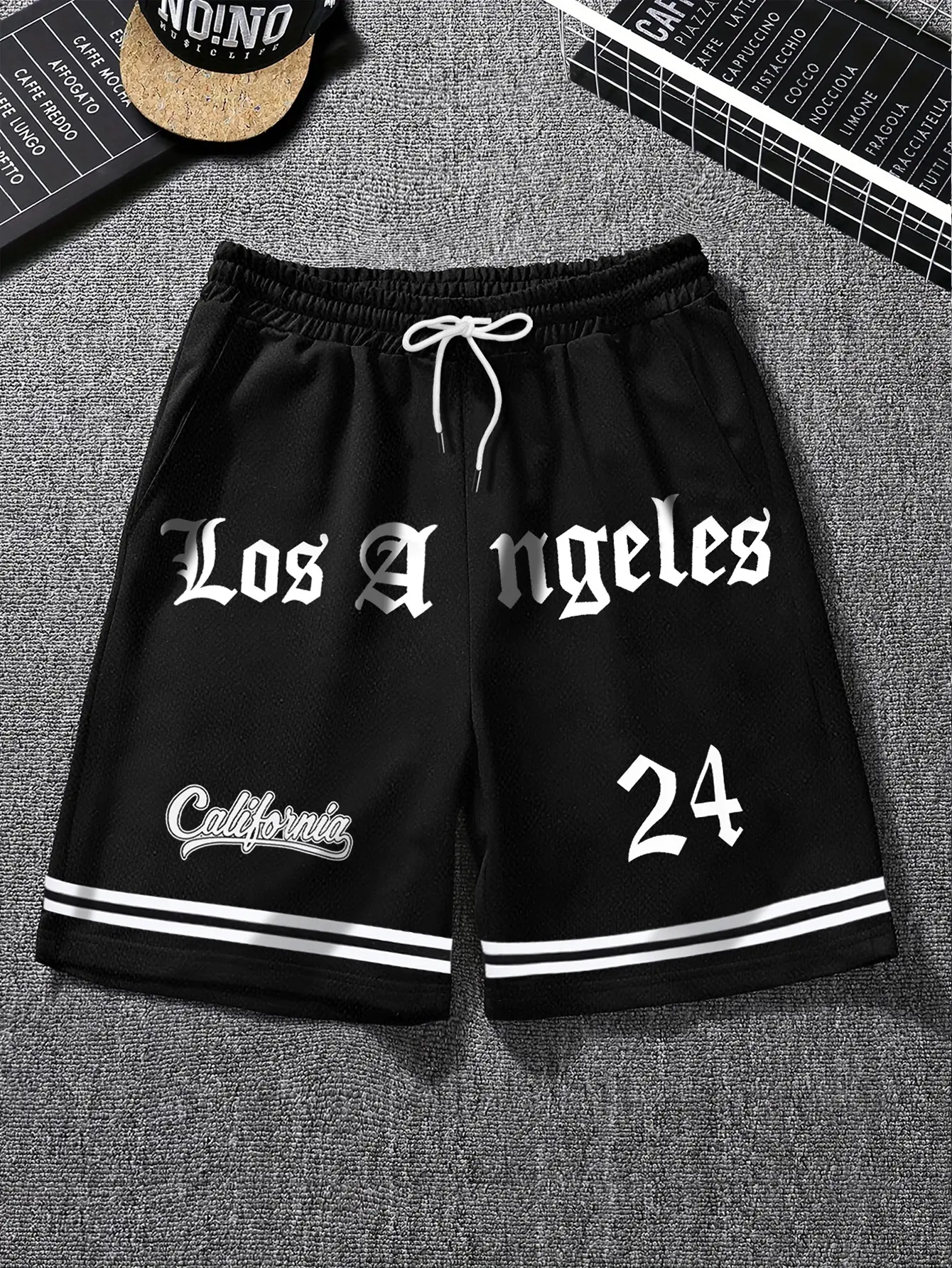 Men's fashionable retro American shorts, breathable mesh fabric, letter printing design, drawstring waist, suitable for street basketball, watching games, taking pictures and punching in, daily leisure, campus life, suitable for summer trends