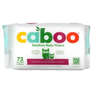 Caboo Bamboo Baby Wipes, Unscented , 72 Jumbo Wipes
