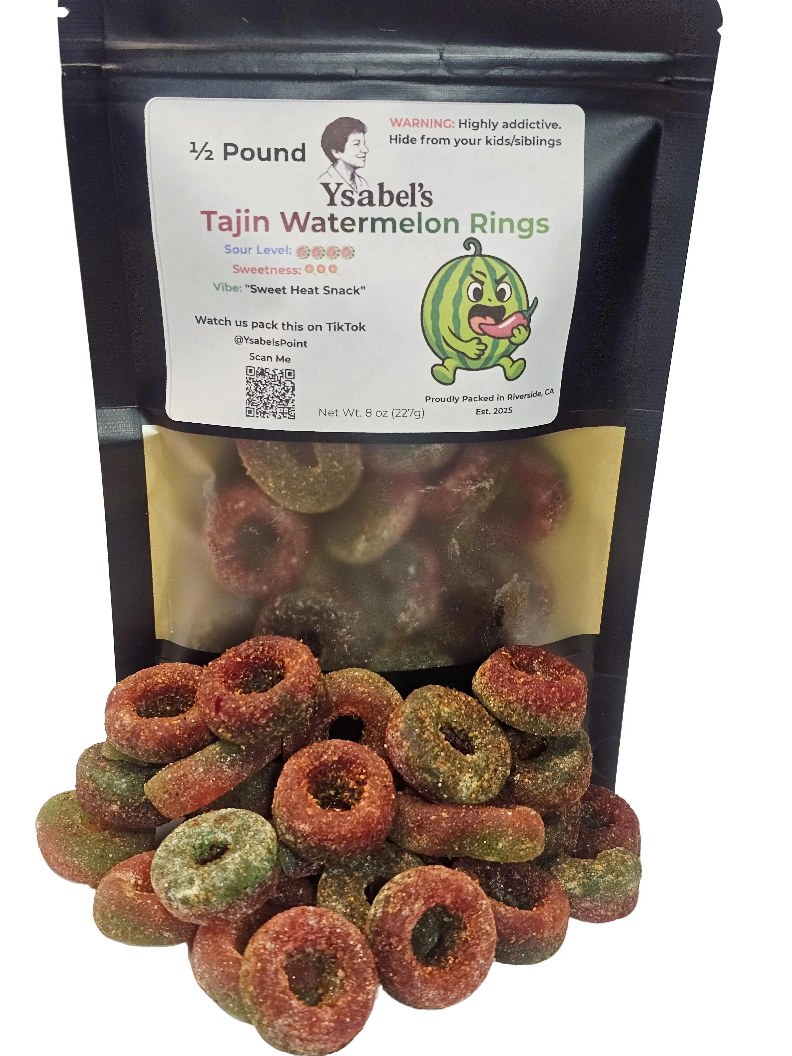 Tajin-Coated Chili Gummy Watermelon Rings Chewy Candy - Sweet & Spicy Everyday Snacks - 0.5 LB, 1 LB, 8 oz Options