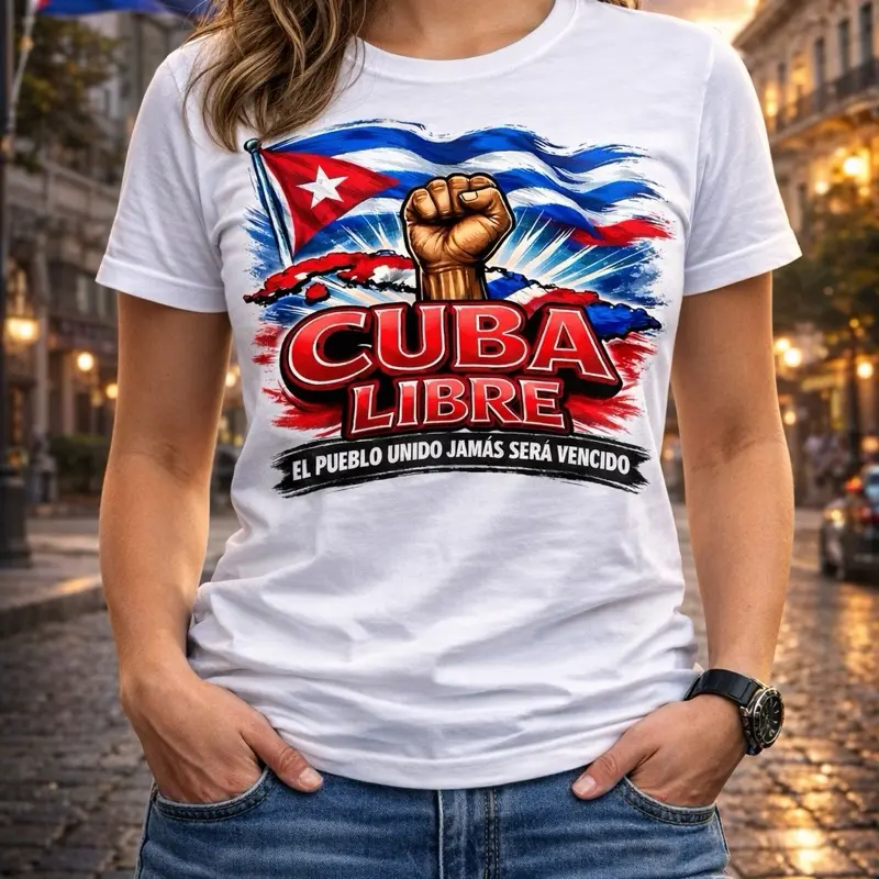 Cuba Libre T-Shirt - White Graphic Tee with Cuban Flag and Fist Design for Men Women