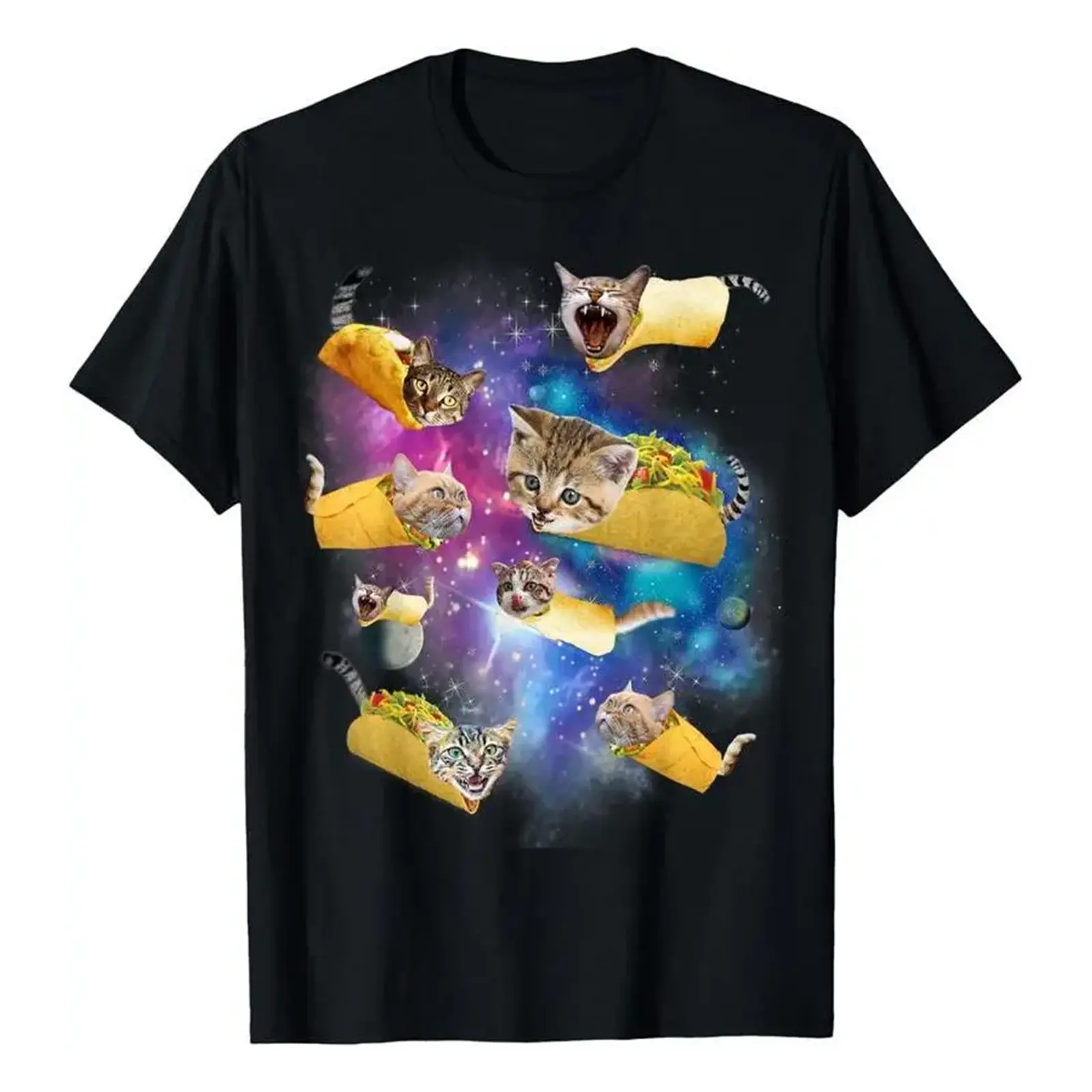 Premium Soft Cotton Unisex Galaxy Taco Cat Meme Tee summervibes Funny Pet Food Lover Gift Sports & Outdoors