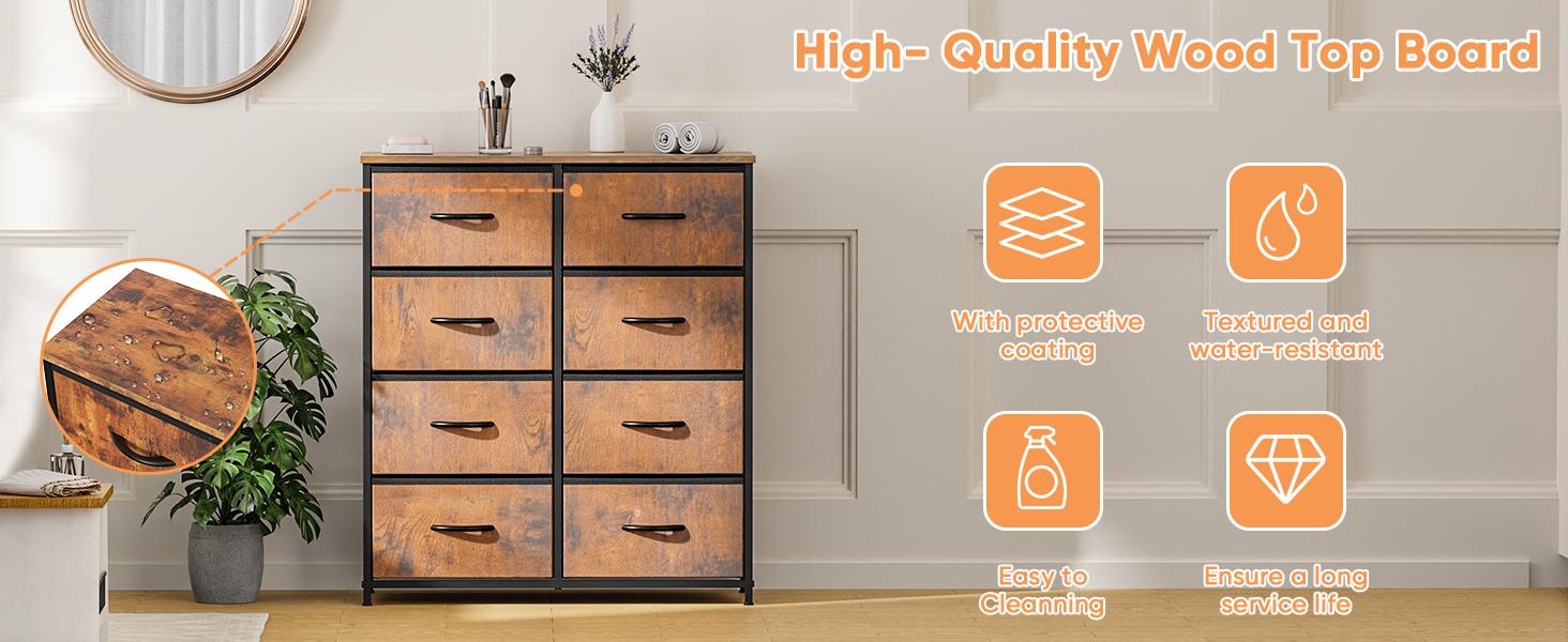【Deal】Chest of Drawers with 8 Fabric Drawers, Sideboard with Drawers, Drawer Cabinet for Kitchen, Office, Hallway & TV Cabinet
