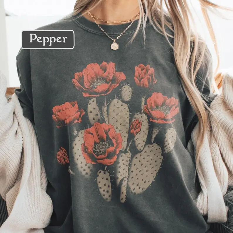 Comfort colors Cactus Flower TShirt, Boho Desert Graphic Tee, Vintage Western T-Shirt, Paddle Cactus Bloom, Arizona Tshirt Gift