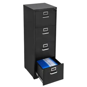 【FathersDayGift】VEVOR 4 Drawer File Cabinet with Lock,  Metal Vertical Filing Storage Cabinets for Home Office, Heavy-Duty Cabinet with Detachable Hanging Rod, for A4/Letter/Legal Size File, Easy Assembly (Black)