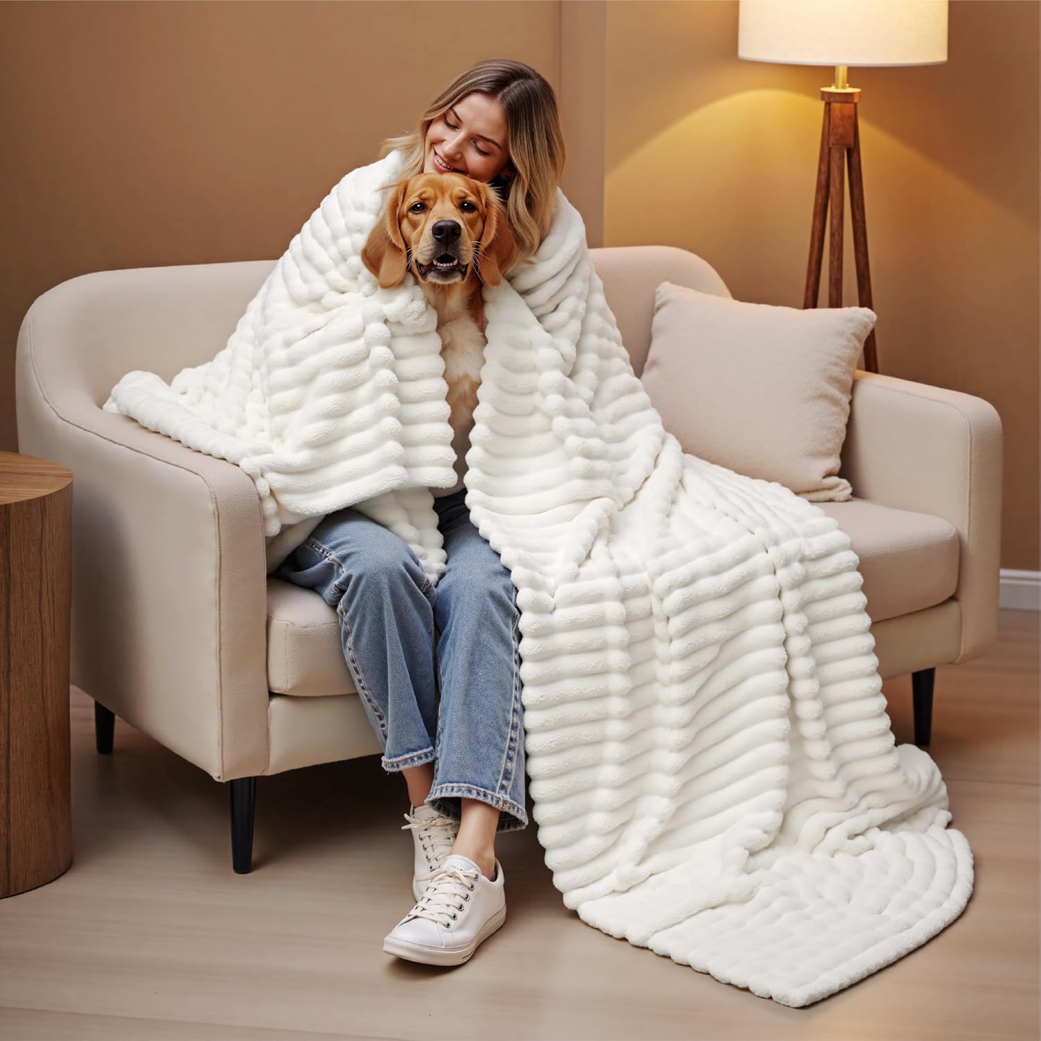 【Spring Glow Up】Bedsure GentleSoft Cozy Blanket-Patio Furniture Decor,Classic Stripe Pattern, Ideal for Bed,Couch, Travel,Camping, All Seasons,Home Bedroom Decor