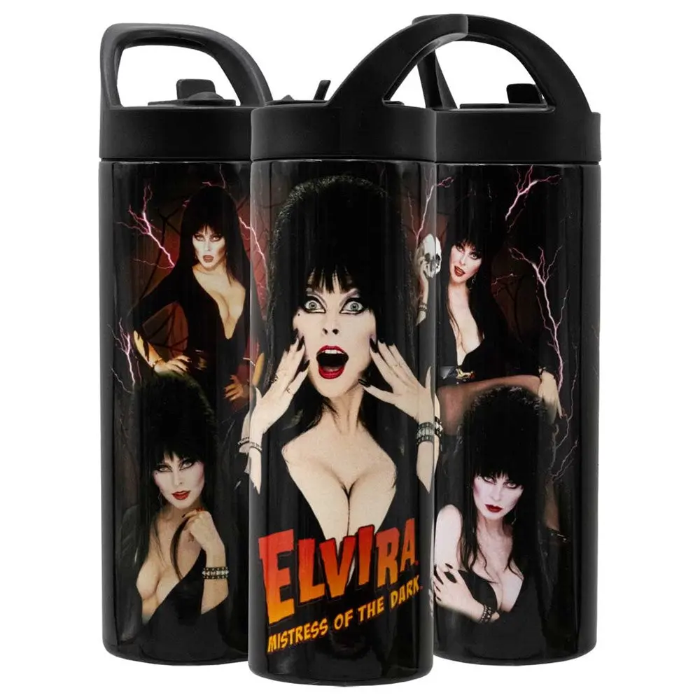 Elvira Red Collage Stainless Steel Vacuum Flask Tumbler - 20oz Dual-Wall Insulated, Portable Handle, Skinny Design, Lid, Straw, No Leakage Trendy Kitchenware Drinkware