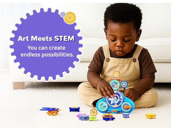 KOKODI STEM Gear Building Set, Mechanical Gear Engineering Kit, Puzzle Motor and Manual Dual Drive Construction Toy, 18 Large 40 mm Gears, Fine Motor and Sensory Learning Play