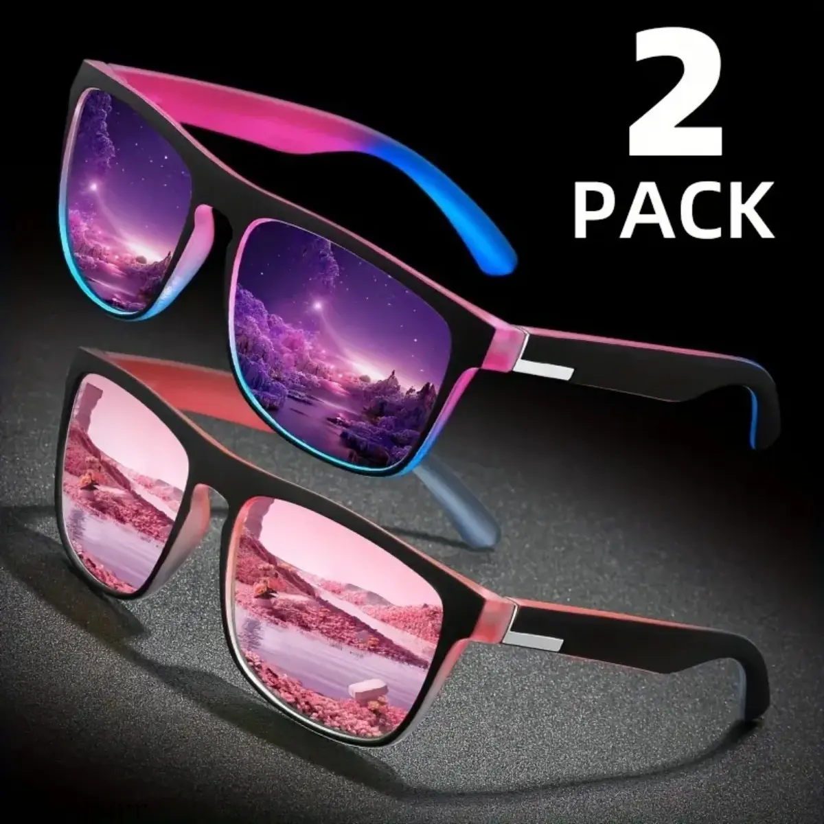 Unisex 2-Pair Casual Trendy Square Metal Sunglasses Set, Solid-Color Composite Frame Polarized Tac Lens with UV Protection, Lightweight DIY Luggage Bag Accessory for Outdoor Sports tiktokshopbacktoschool, Casual Sunglasses, Trendy Square Sunglasses