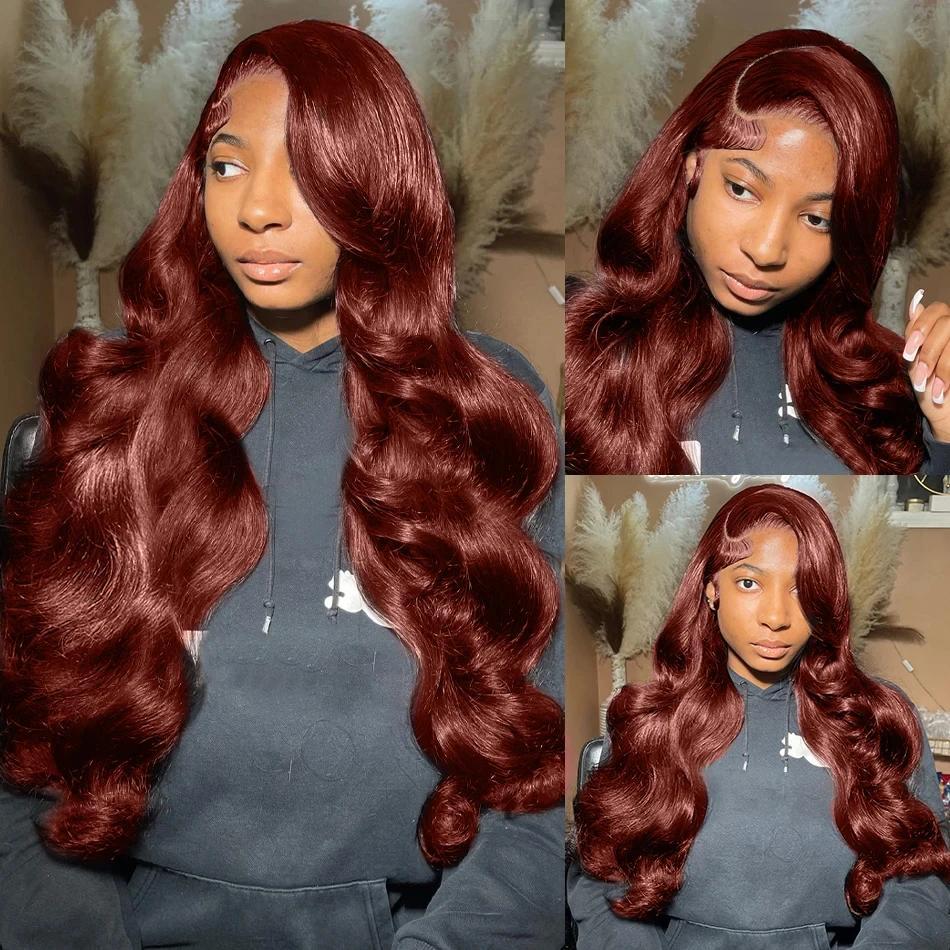 Bling Hair Body Wave Reddish Brown Human Hair Wigs 13x6 HD Transparent Lace Front Wigs Pre Plucked Auburn Brown 13x4 HD Lace Wig Human Hair