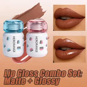 2Pcs Matte Liquid Lipstick + Mirror Lip Gloss Duo Set, Longwear Smudge-Proof Velvet Matte, Plumping Hydrating Non-Sticky Gloss, High-Impact Color, All-Day Wear, Vegan & Paraben-Free Lip Makeup Collection