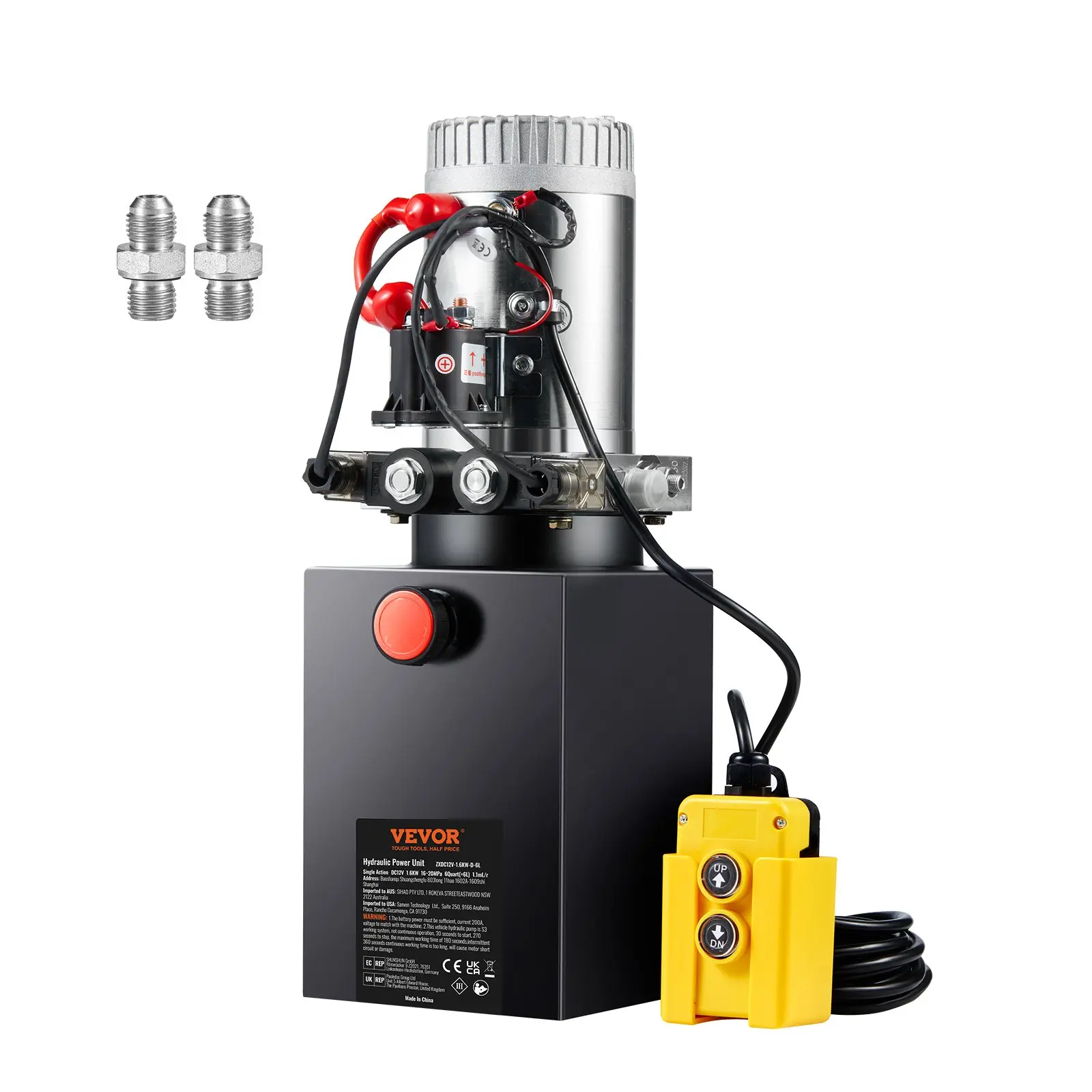 【Summerfinds】VEVOR Hydraulic Pump,6 Quart Hydraulic Power UnitDouble Acting Dump Trailer Pump0.91 GPM Flow Rate3200 PSI Max Relief PressureDC 12V Hydraulic Pump for Dump Trailer Car Lifting