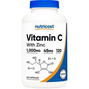 Nutricost Vitamin C with Zinc Capsules, 120 Servings - 1000mg, 45mg Zinc, Non-GMO, Gluten Free Vitamin C Supplement