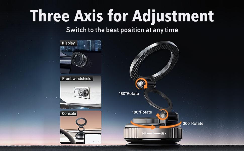 Magnetic Car Phone Holder for MagSafe Vacuum Magnetic Car Phone Mount, 360° Adjustable Magnetic Phone Holder, Hands-Free Suction Cup Phone Holder, Car Phone Holder for All Smartphones, All Car Models, All Vehicles and Gym/Bathroom Mirrors