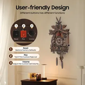 Retro Nordic Forest-Style Wall Clock, 3mm MDF Wood, 25x48cm, Laser-Cut, Automatically Chimes Every Hour with Chime Sound, for Home Decor