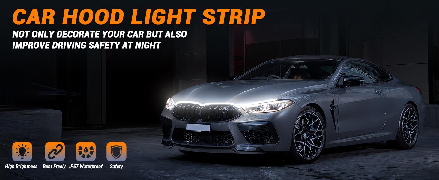 DIBMS 71&rdquo; High Brightness Automotive Hood Gap LED Strip - Ambient Lighting Package with Unique Daytime Running Light Design, Easy Installation, 12V-Ice Blue eclipse  led  lights