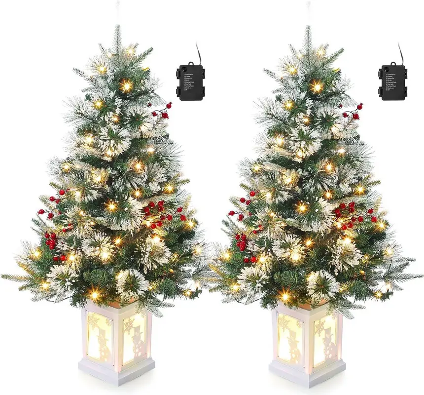 Garvee 8 Mode Snowman Base 1PCS 3ft Artificial Christmas Tree with Lights, Includes 70 LED Lights for Home, Office, Garden Decoration Box Insert Ornaments Set