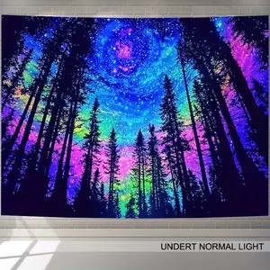 Tapestry Decor UV black light neon galaxy forest tapestry.Polyester fluorescent banner for game room, dorm, living room, bedroom, office, or balcony decorations.Suitable for indoor/outdoor home, gaming club, or party decor.