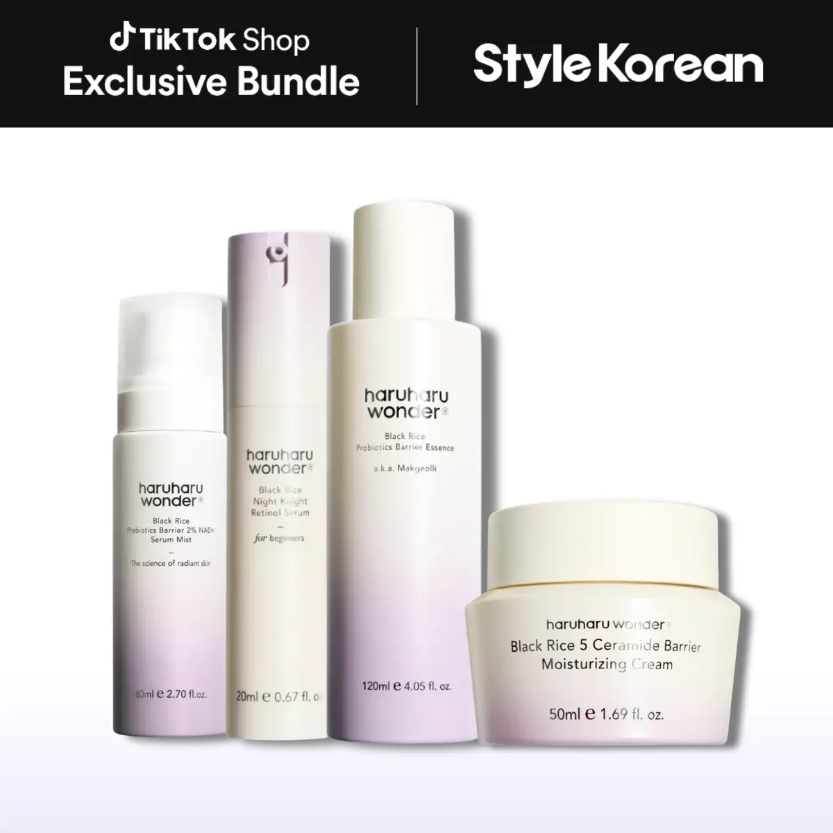 [haruharu wonder] Black Rice Routine Set - Black Rice Probiotics Barrier NAD+ Serum Mist 80ml, Black Rice Night Knight Retinol Serum 20ml, Black Rice Probiotics Barrier Essence 120ml, Black Rice 5 Ceramide Barrier Moisturizing Cream 50ml
