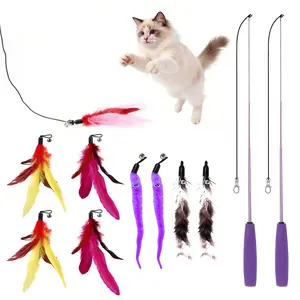Cat Toys for Indoor Cats, Interactive Cat Toy Wand Pack, Plush Kitten Toys, Cat Feather Fishing Pole Toy for Play Chase Exercise