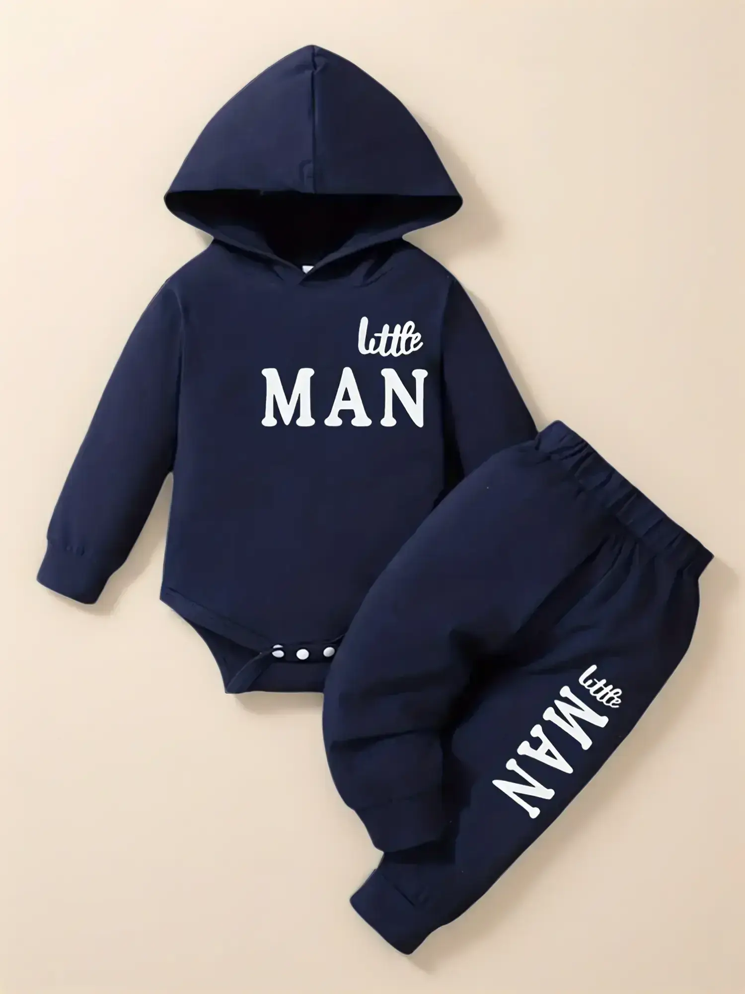 Baby's Letter Print Hooded Bodysuit & Pants Set, Casual Long Sleeve Infant Kids Clothes for Fall & Winter, Baby Boy Clothes, Baby Clothing