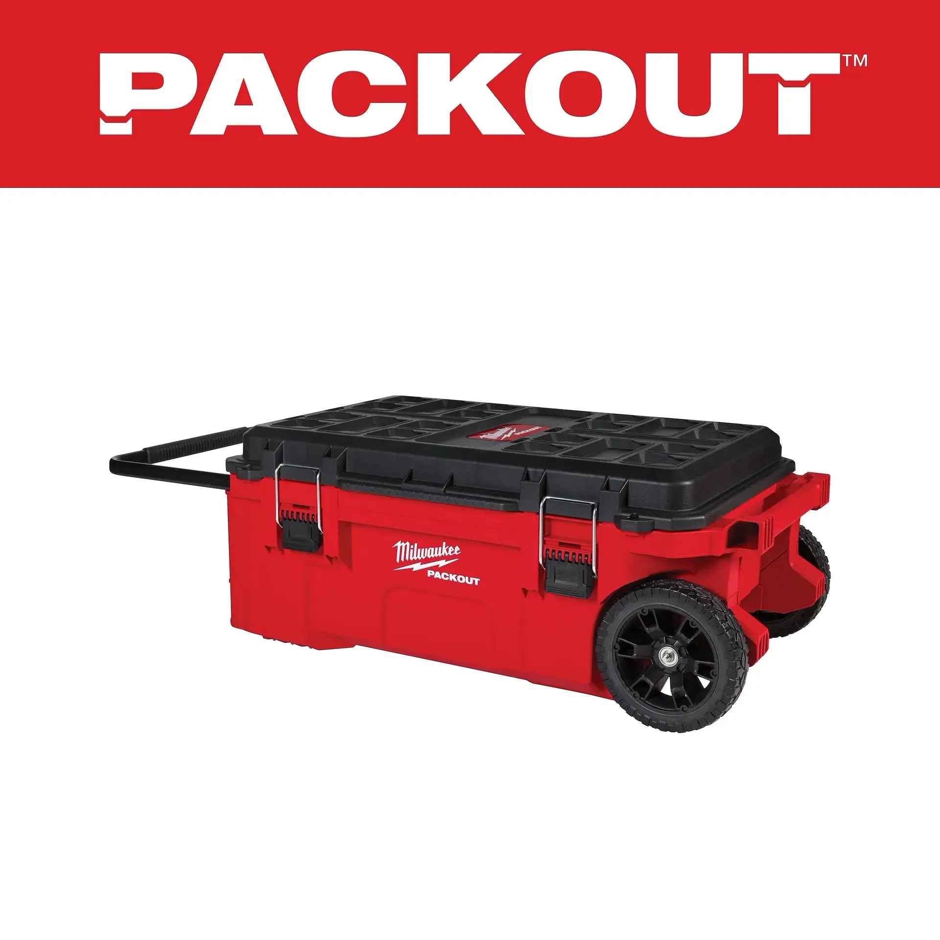 Milwaukee 48-22-8428 PACKOUT Rolling Tool Chest - Modular Storage System with 9" All-Terrain Wheels, 250lb Weight Capacity, 35 gal Capacity, Dual Stack Design, Extension Handle for Jobsites