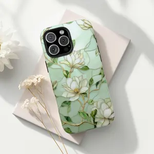 Magnolia Stained Glass Premium Film 2 in 1 Phone Case - Durable, Shock Absorbing and Stylish Protection - Compatible with iPhone 16, 15, 14, 13, 12, 11, Plus, Pro, Pro Max, Perfect birthday gift for friends.